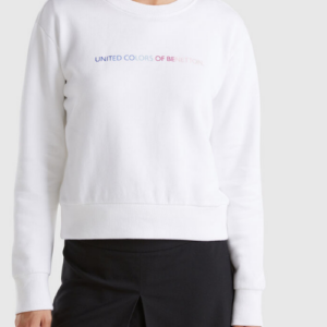 White cotton short sleeve sweatshirt with front print